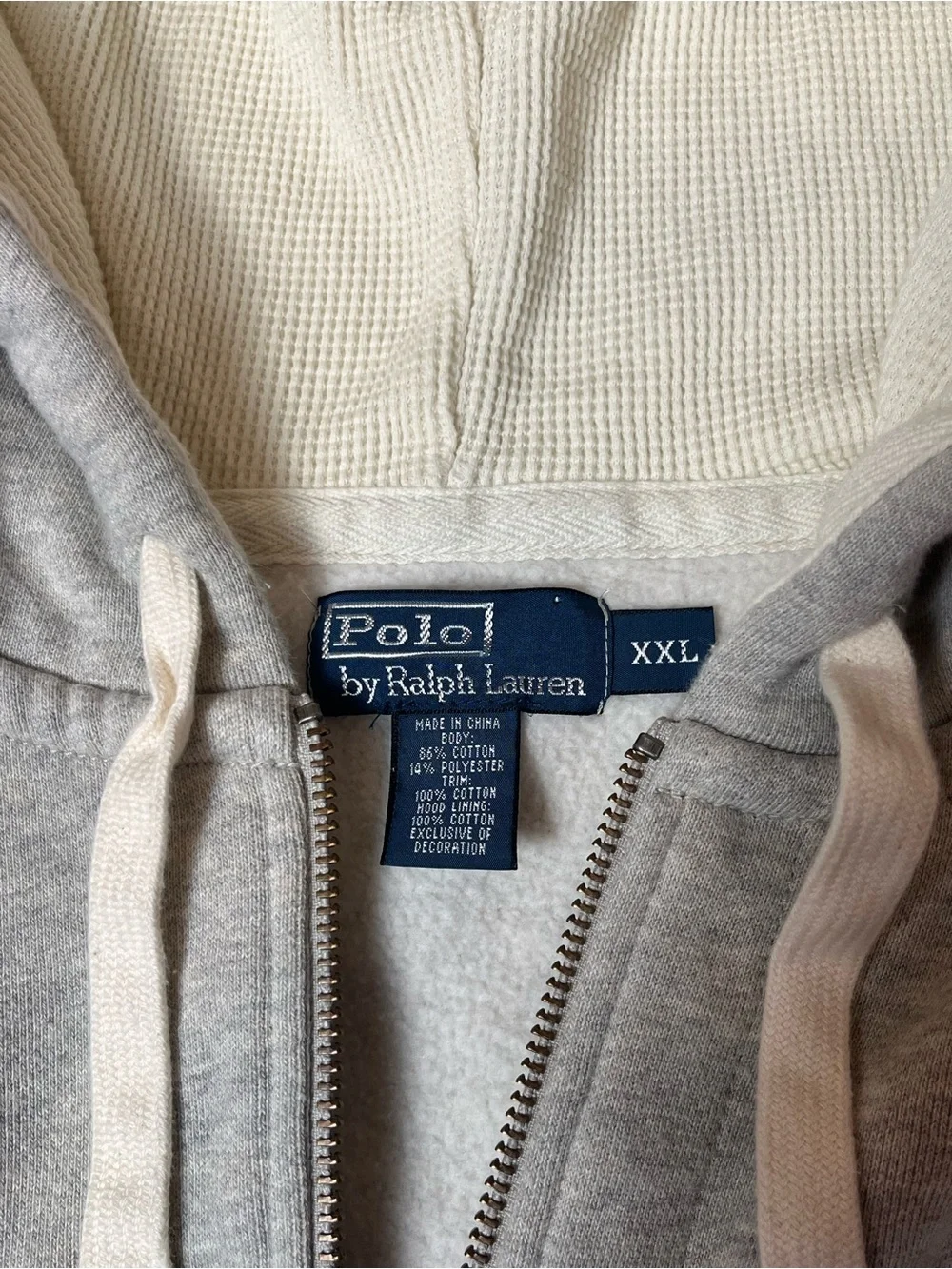 Polo Ralph Lauren Gray Zip Up Hoodie Heavyweight Waffle Lined Hood Size XXL
